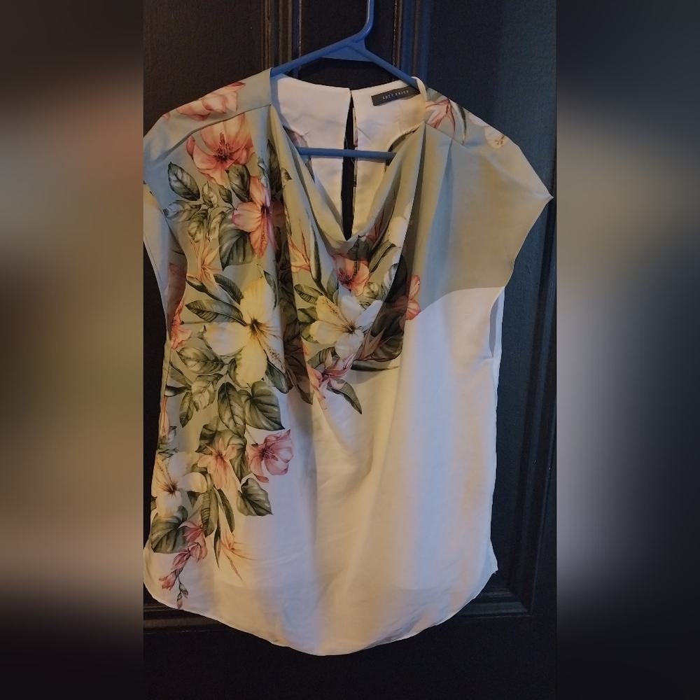 White and Pink Floral Cap Sleeve Blouse